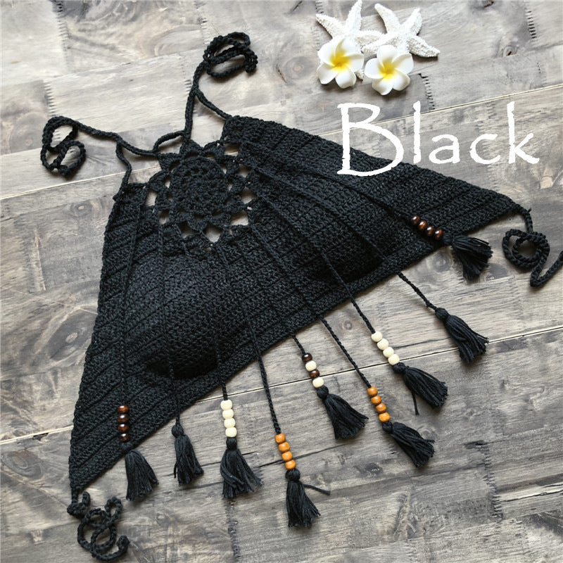 Nya Desert Moon Crochet Tassel Halter Top
