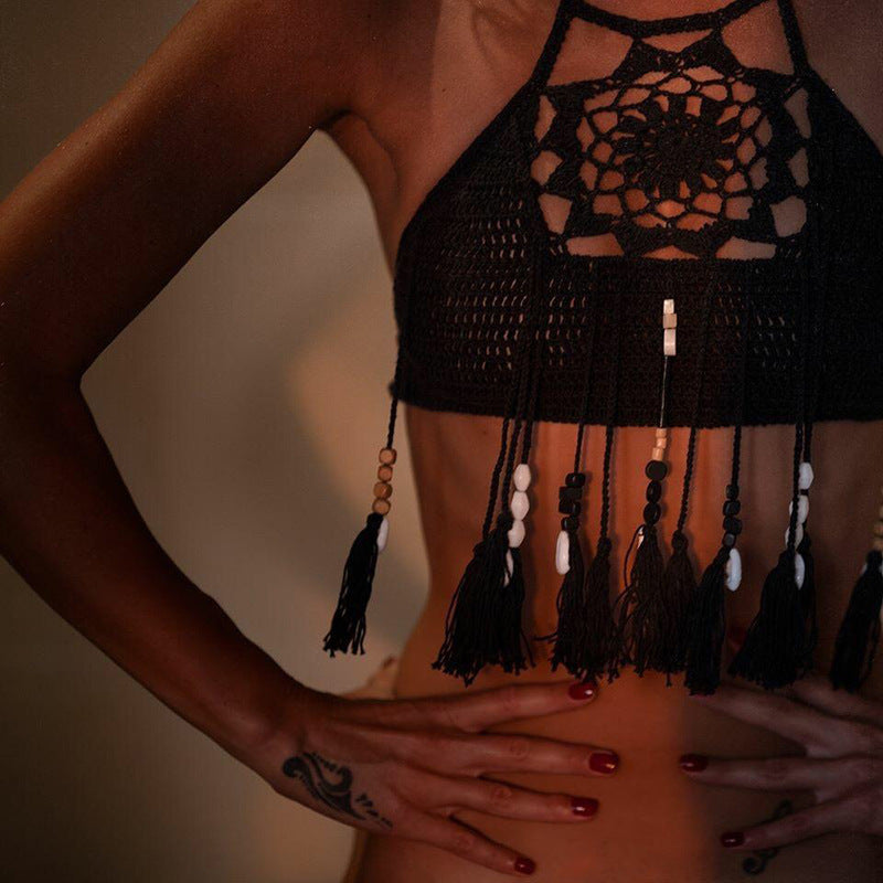 Nya Desert Moon Crochet Tassel Halter Top