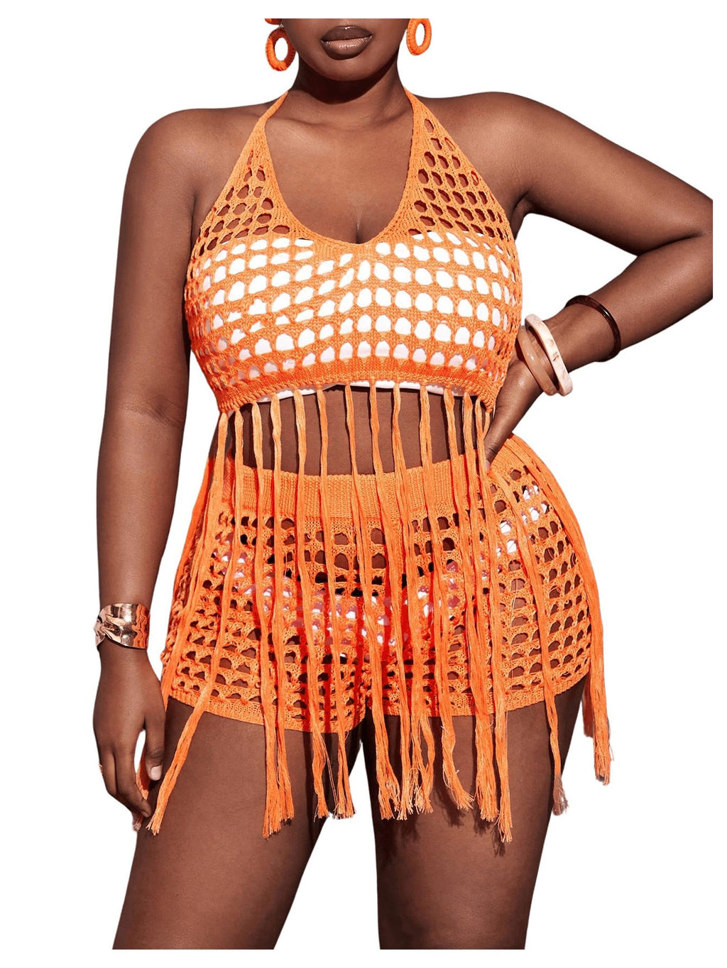 Sunset Crochet Fringe Swim Cover-Up