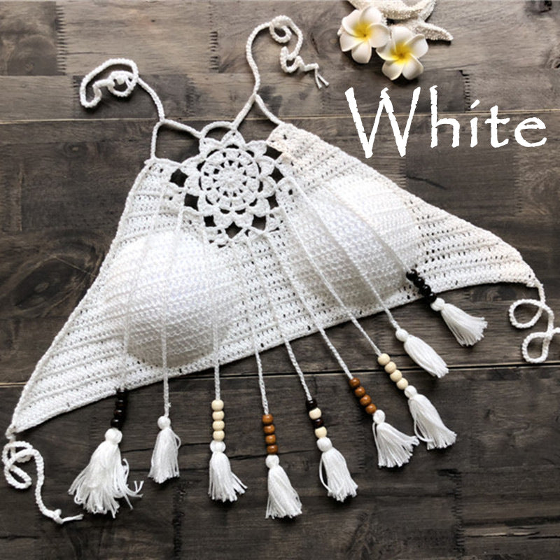 Nya Desert Moon Crochet Tassel Halter Top