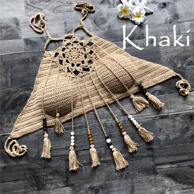 Nya Desert Moon Crochet Tassel Halter Top